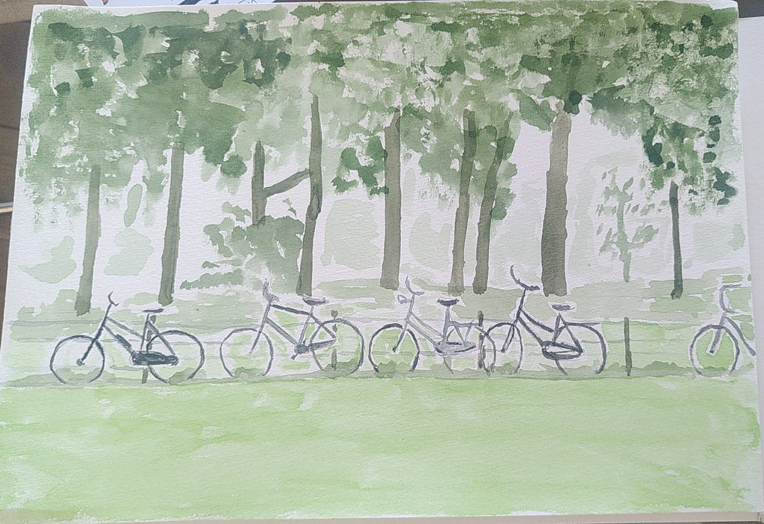 aquarel van fietsen